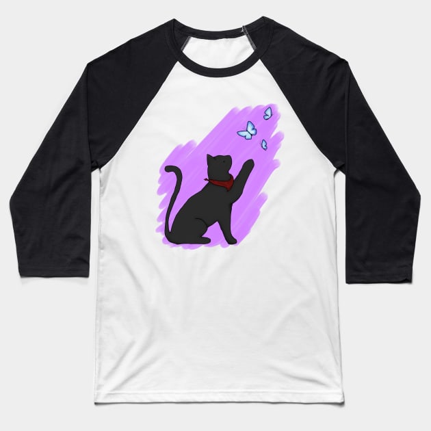 Merlin Cat and Butterflies Baseball T-Shirt by QuinnOliver